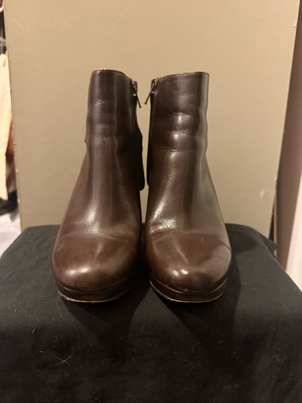 Nine West Dark Brown Leather Platform Ankle Boots with Gold Accent - Picture 4 of 7
